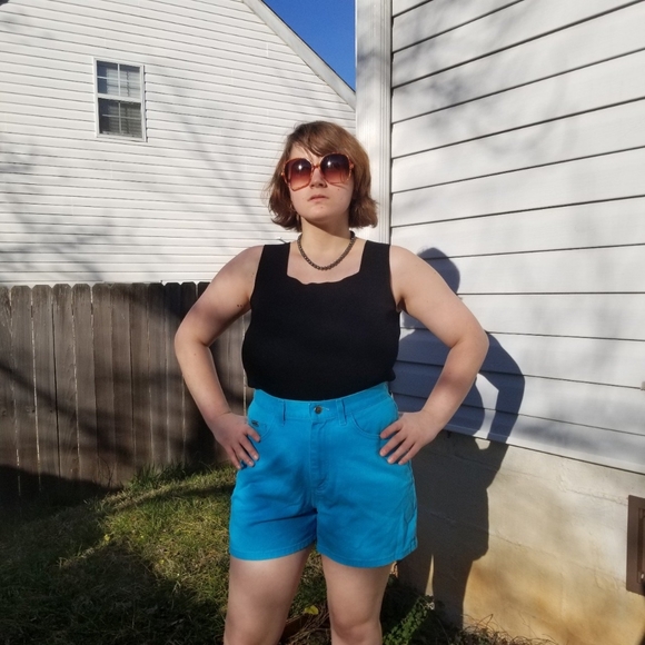 Vintage Turquoise Denim Shorts by Lee - Picture 2 of 4